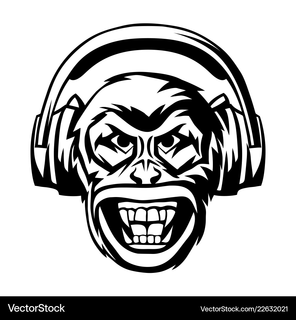 Angry monkey head in headphones Angry monkey head in headphones vector image