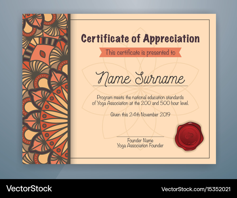 Brown mandala bordered certificate Vector Image