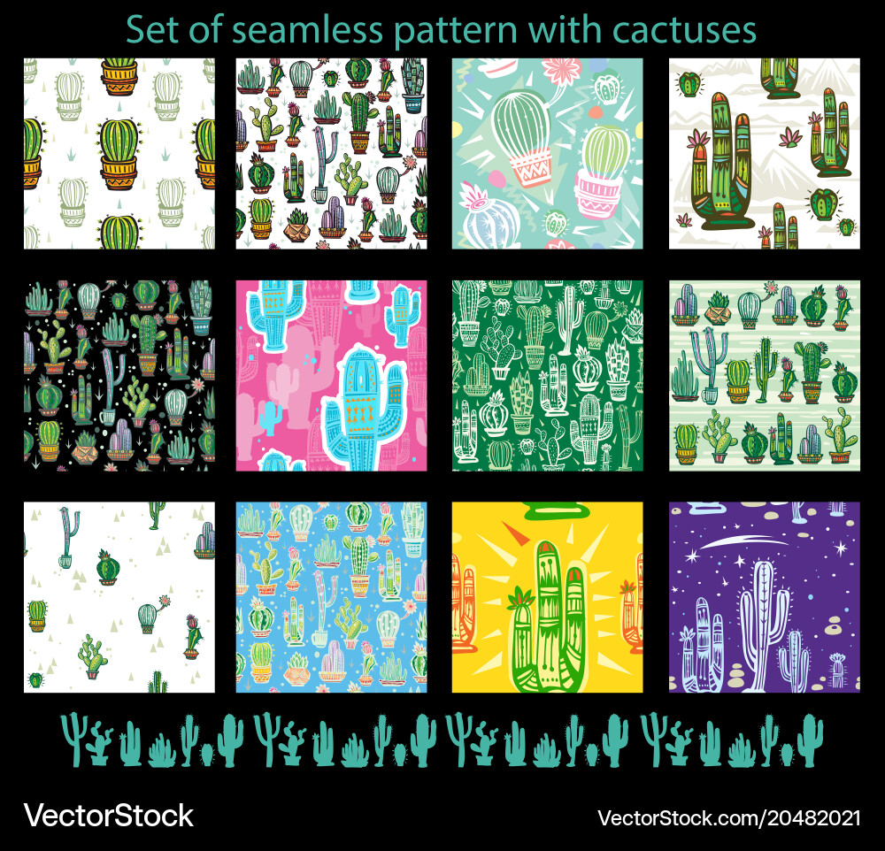 Colorful Cactus Pattern - Seamless vector image