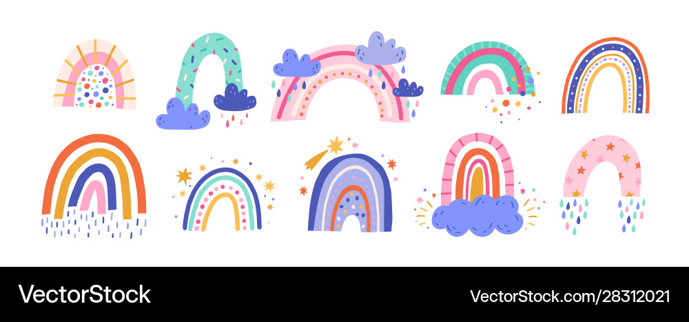Cute colorful rainbows set childish flat Cute colorful rainbows set childish flat vector image