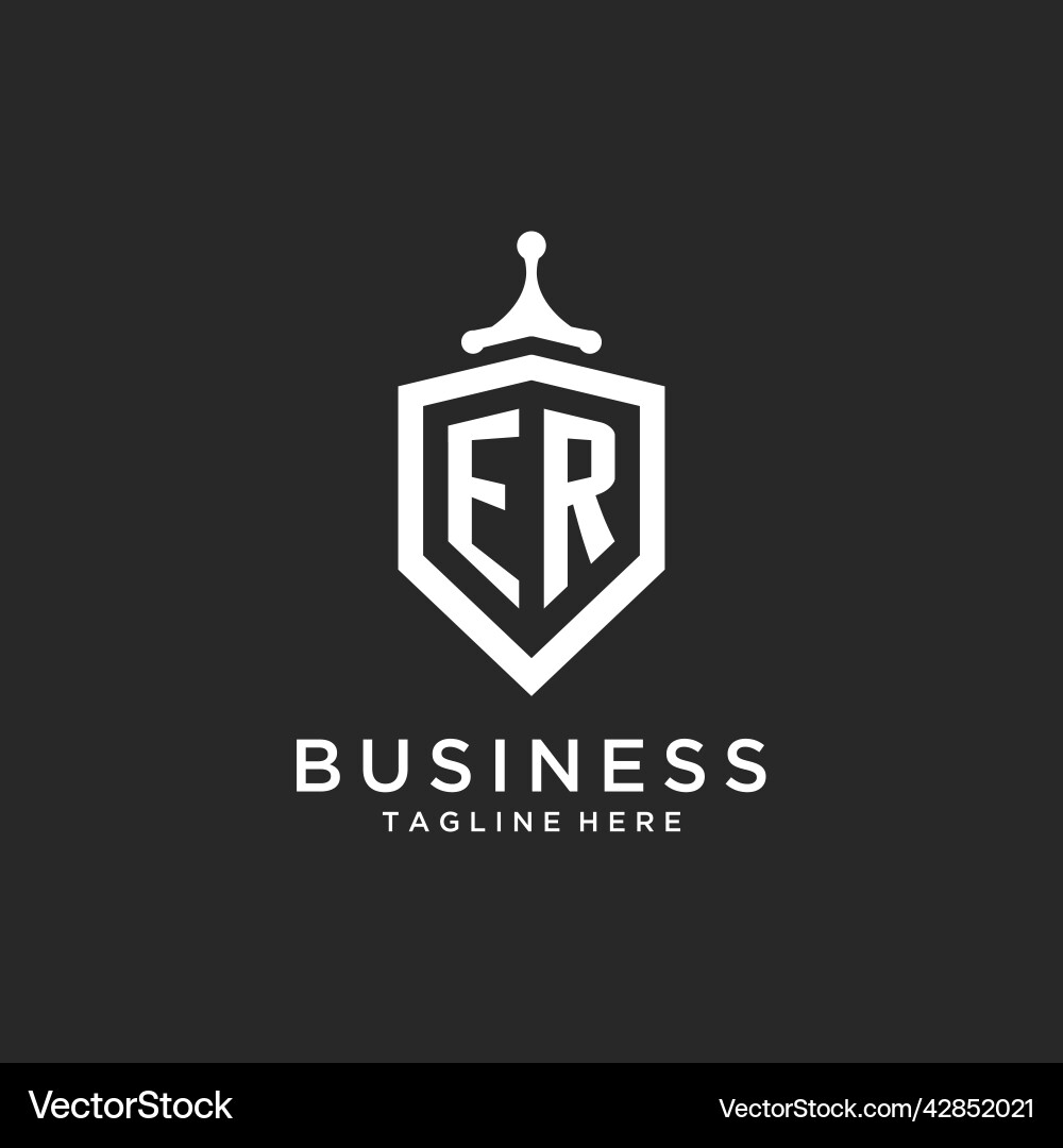 Er monogram logo initial with shield guard shape Er monogram logo initial with shield guard shape Vector Image