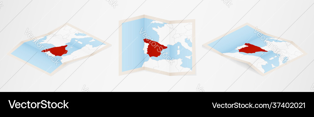 Folded map spain in three different versions Vector Image