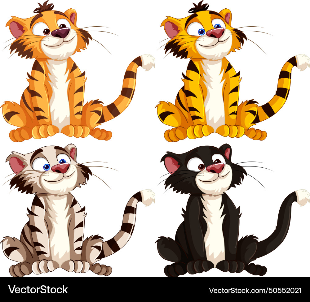 Four playful animated cats with different patterns Vector Image