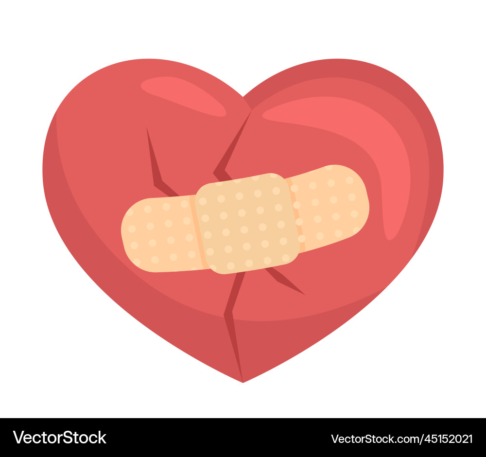 Heart with plaster semi flat color object vector image