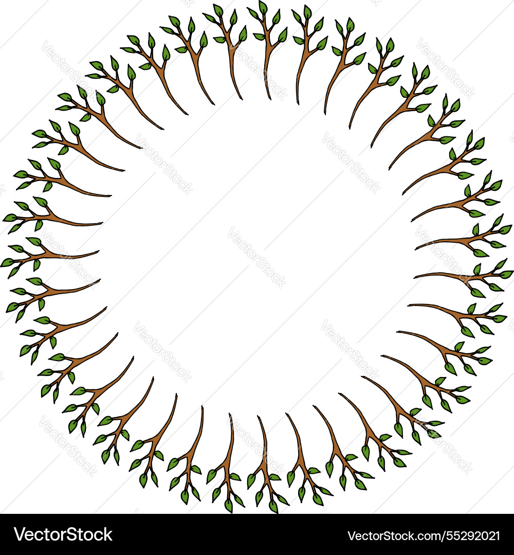 Round frame with vertical green branches on white Vector Image