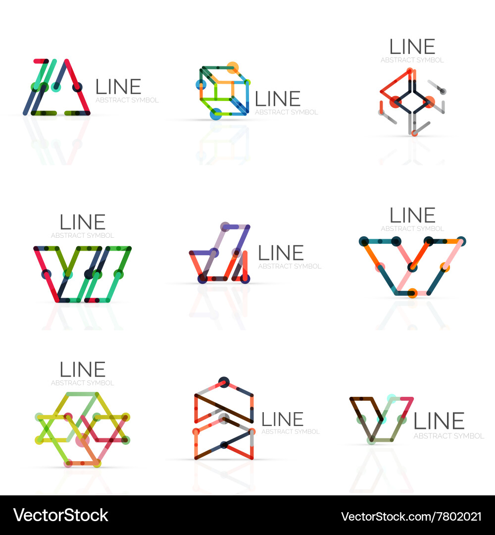 Set of linear abstract logos connected Vector Image