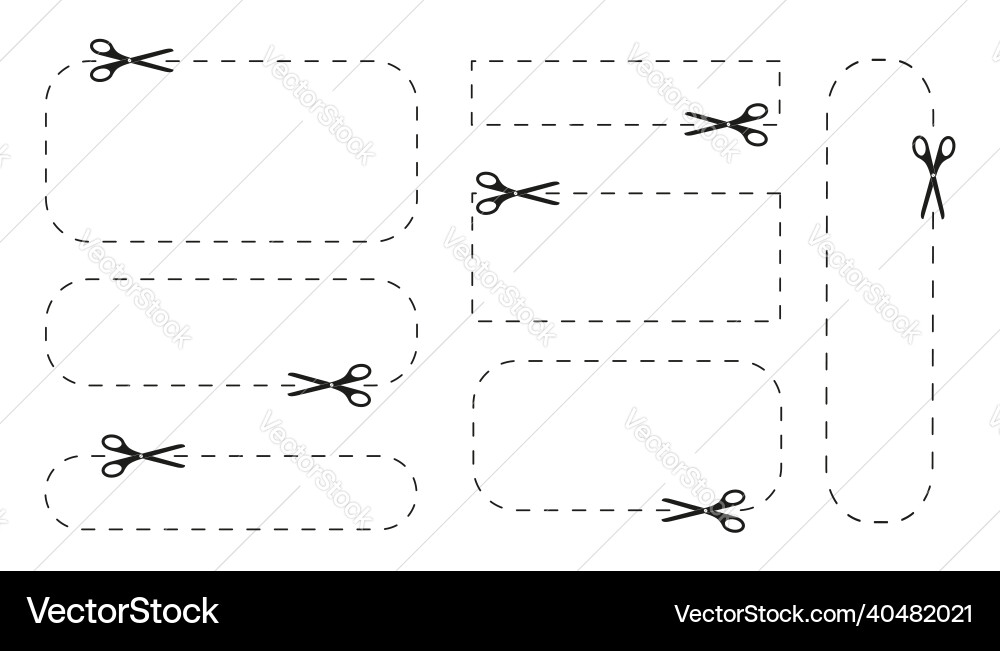 Set of scissors icons cutting shapes with dotted Set of scissors icons cutting shapes with dotted vector image