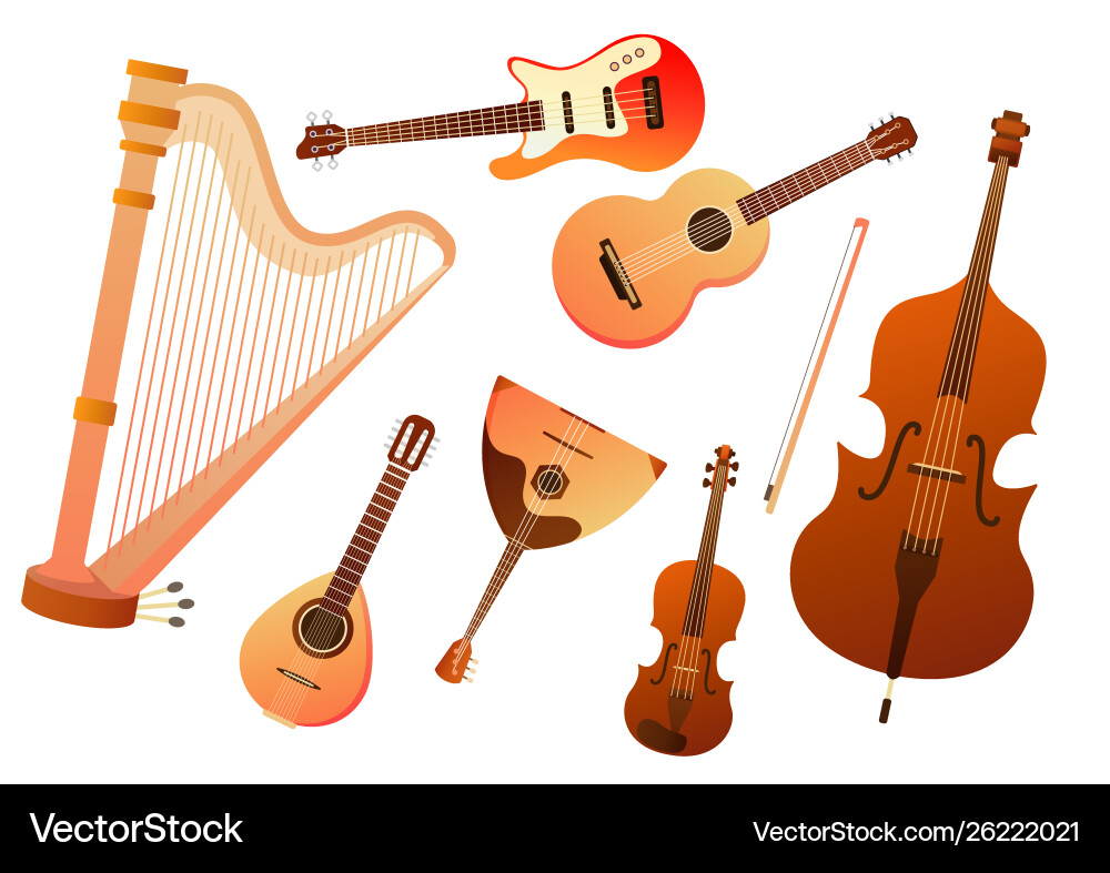 Set stringed musical instruments collection Set stringed musical instruments collection vector image