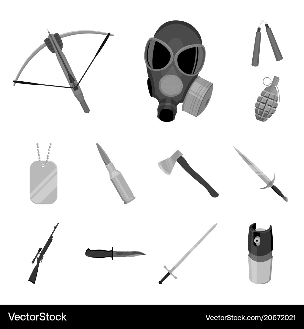 Types of weapons monochrome icons in set Types of weapons monochrome icons in set vector image