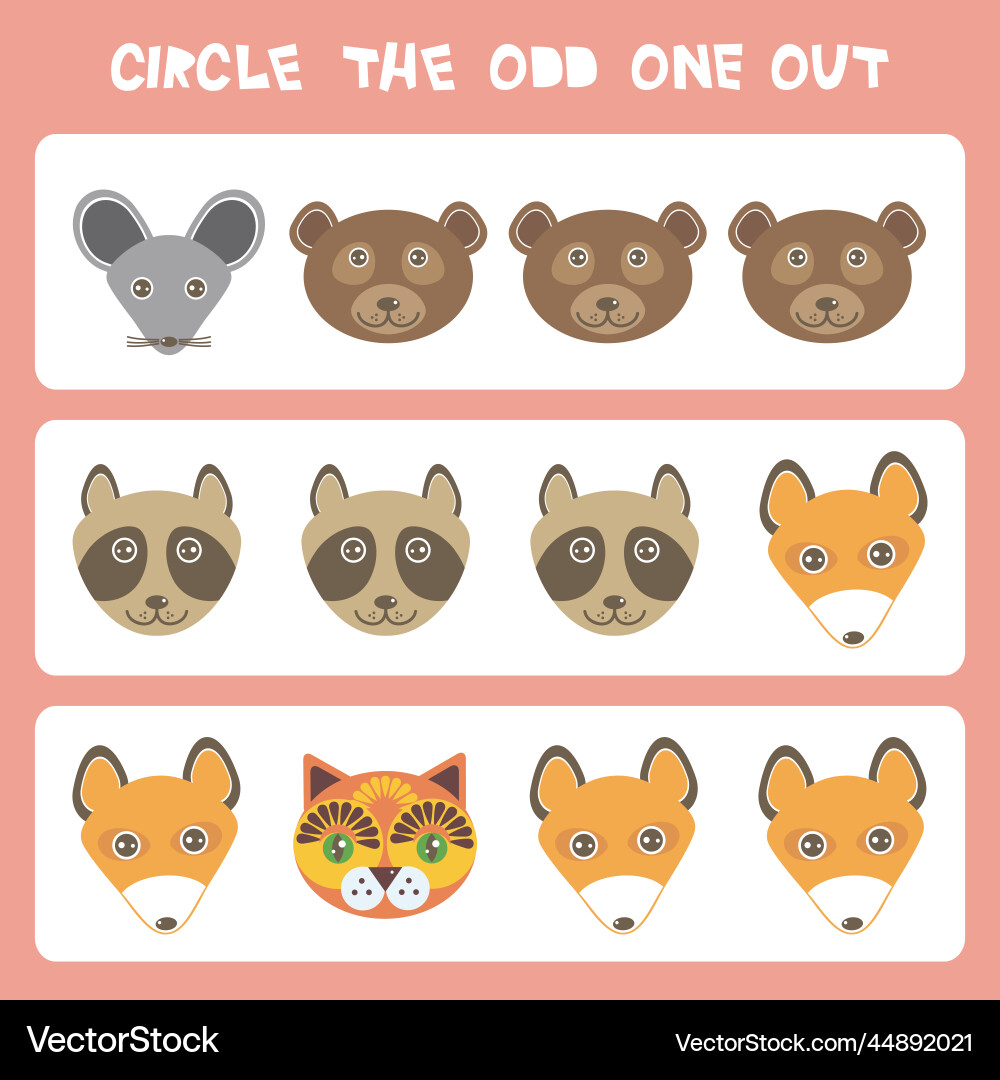 Visual logic puzzle circle the odd one out kawaii Visual logic puzzle circle the odd one out kawaii vector image