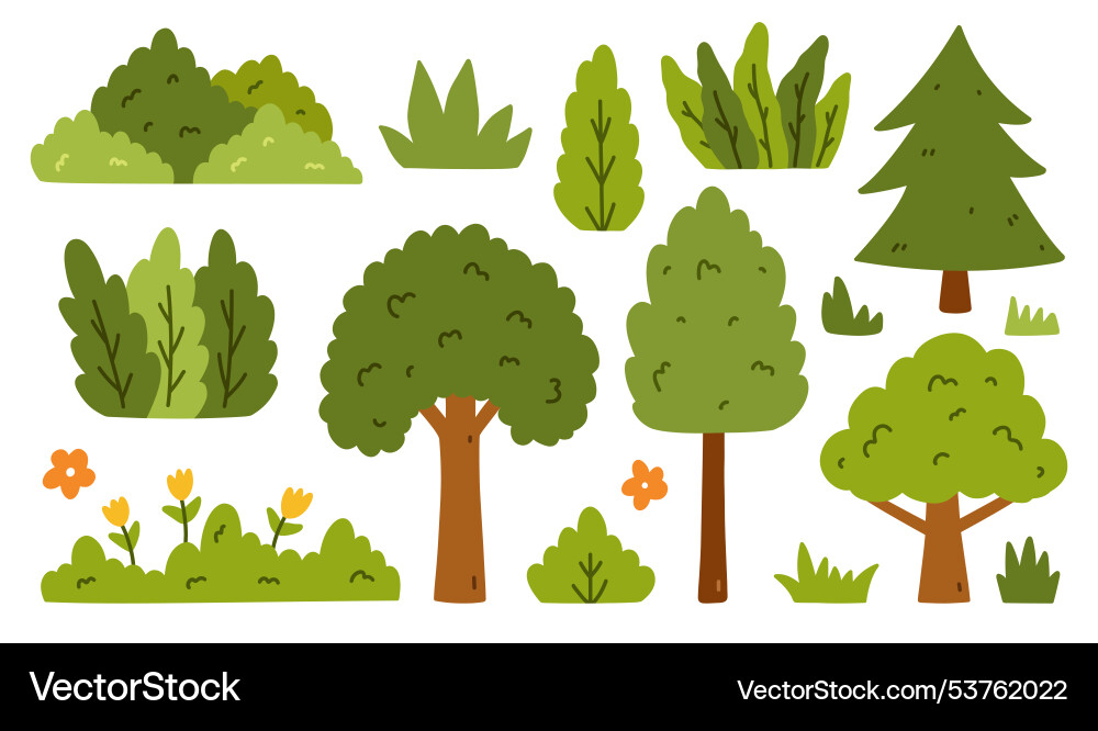 A set of different trees and bushes A set of different trees and bushes vector image