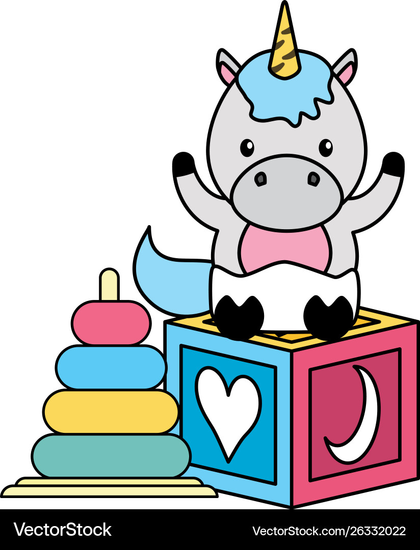Adorable Unicorn with Rings and Blocks vector image