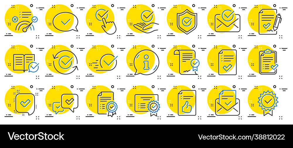 Approve line icons set check list certificate Approve line icons set check list certificate Vector Image