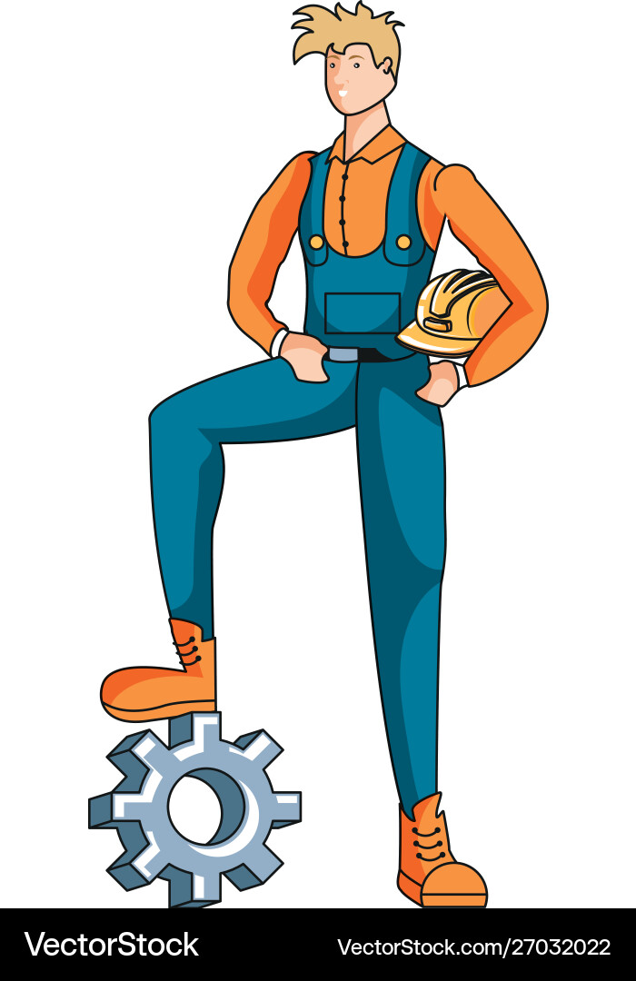 Builder constructor worker with gear character vector image