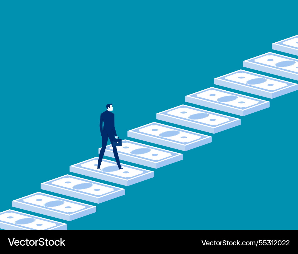 Businessman going up money stairs business Vector Image