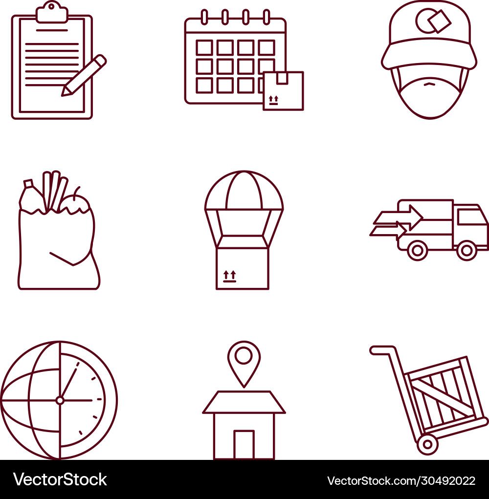 Calendar and fast delivery icon set line style Vector Image