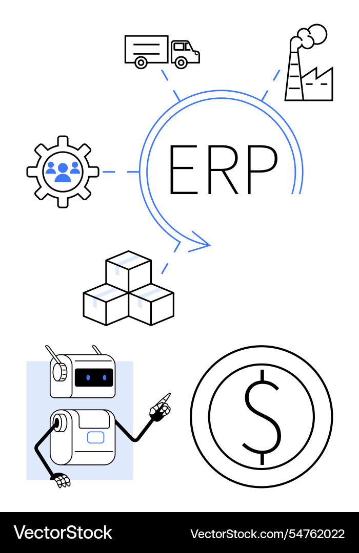 Comprehensive erp system with automation Comprehensive erp system with automation vector image