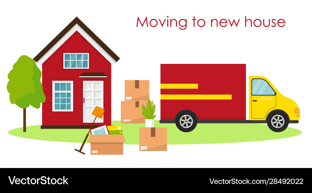 Delivery van and boxes for moving Vector Image
