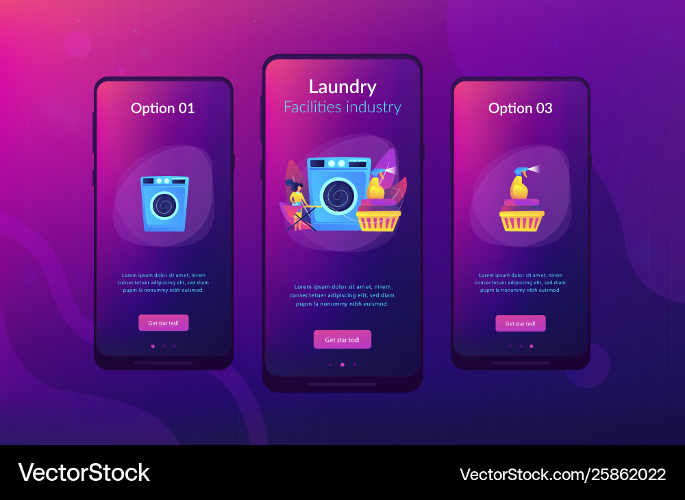Dry cleaning and laundering app interface template Dry cleaning and laundering app interface template vector image