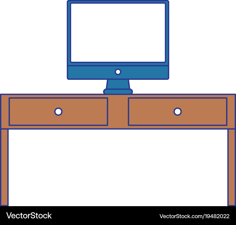 Full color wood desk with drawers and computer Vector Image