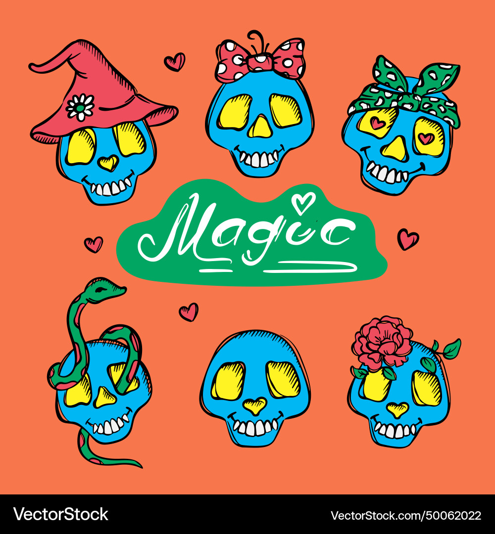 Funny skulls cartoon halloween clip art vector image