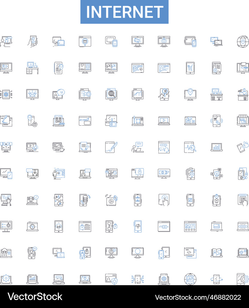 Internet outline icons collection net web Internet outline icons collection net web Vector Image
