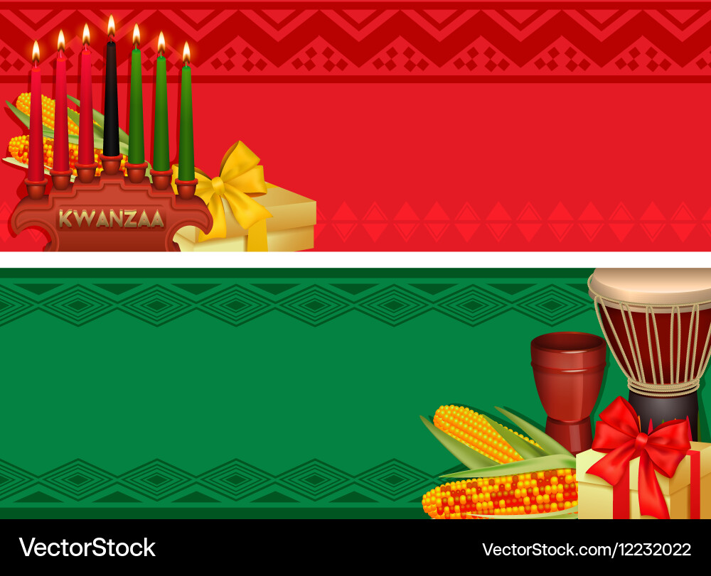 Kwanzaa Celebration: Red & Green Banners Vector Image