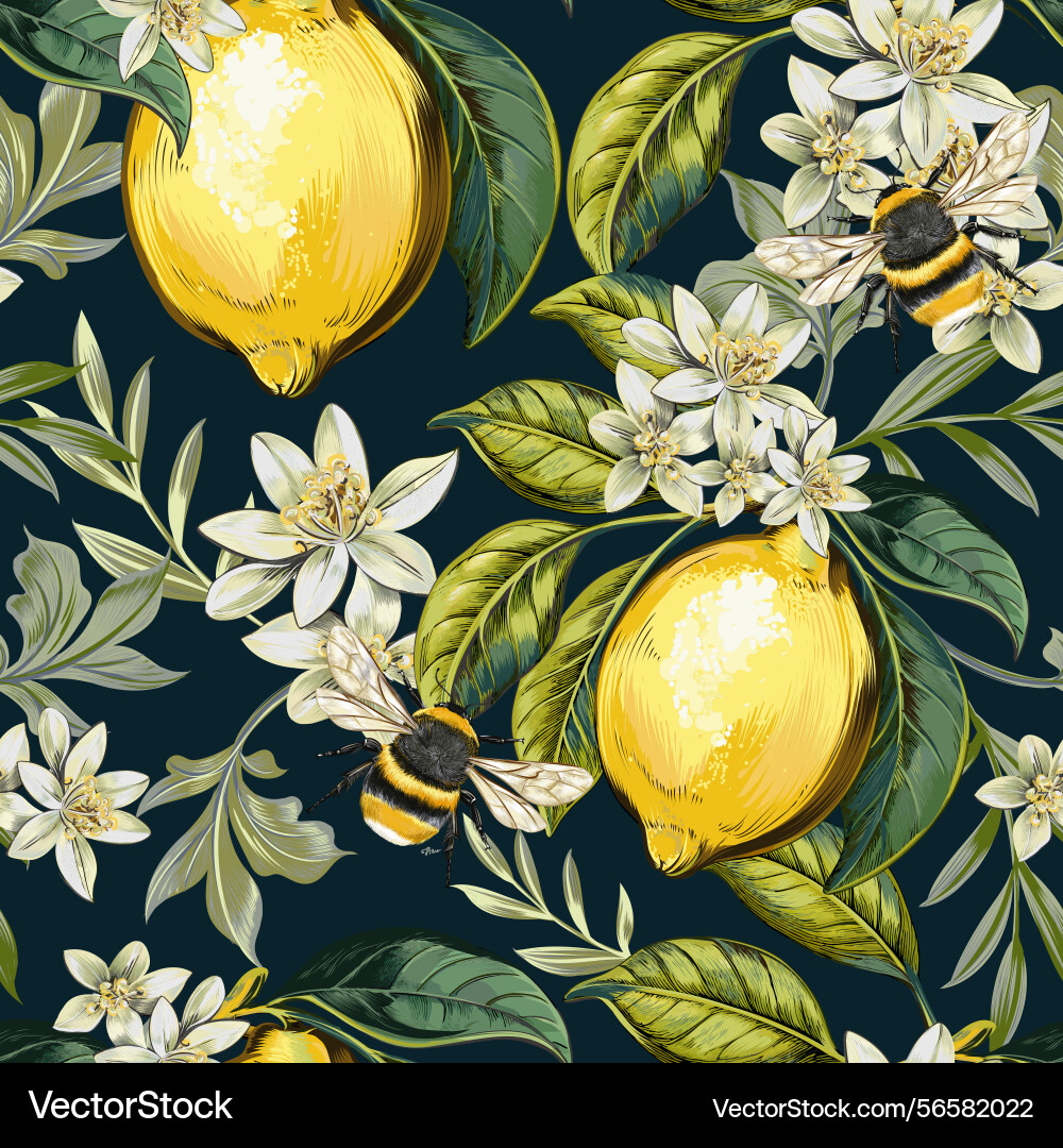 Lemon & Bumblebee Pattern vector image