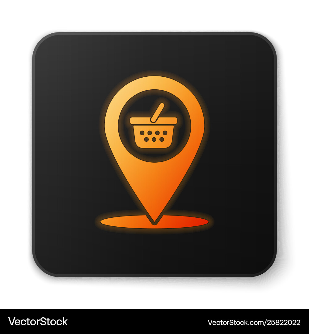 Orange glowing map pointer with shopping basket Orange glowing map pointer with shopping basket Vector Image