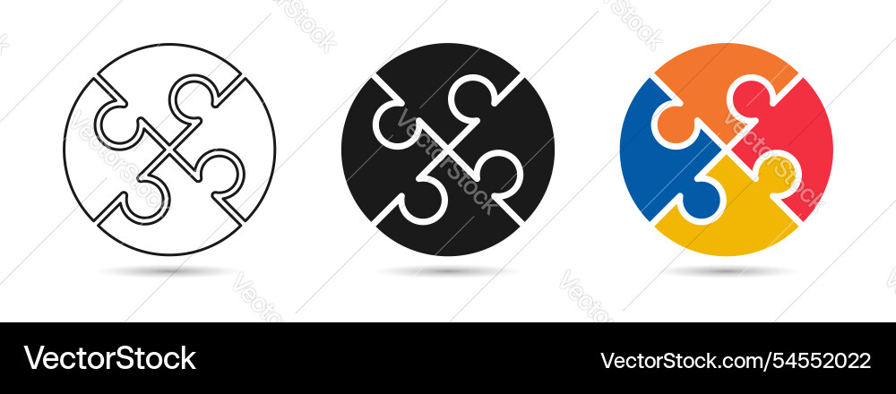 Round puzzle with different style icon set vector image