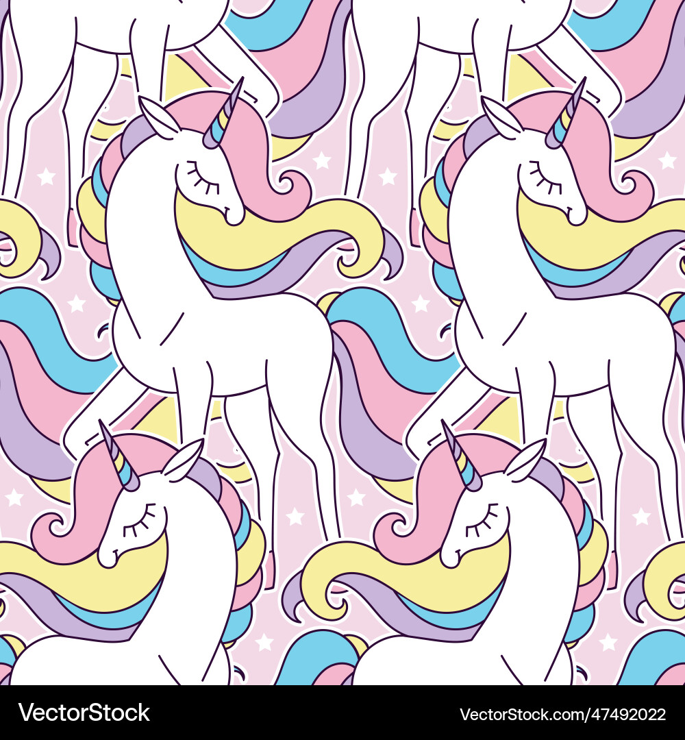 Seamless pattern with white beautiful unicorns Vector Image