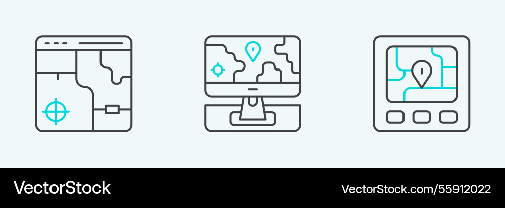 Set line gps device with map infographic of city Set line gps device with map infographic of city vector image