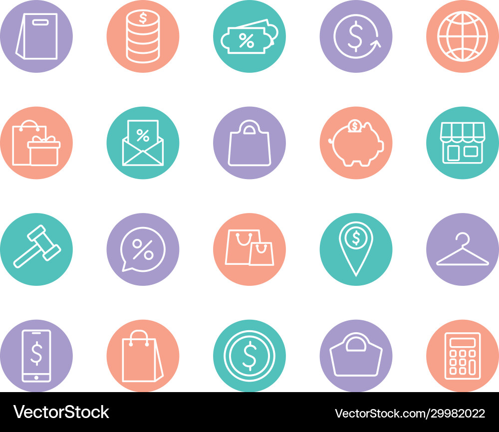 Shopping line and block style icon set Shopping line and block style icon set vector image