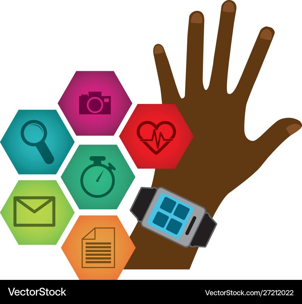 Smart watch technology with applications menu Smart watch technology with applications menu Vector Image