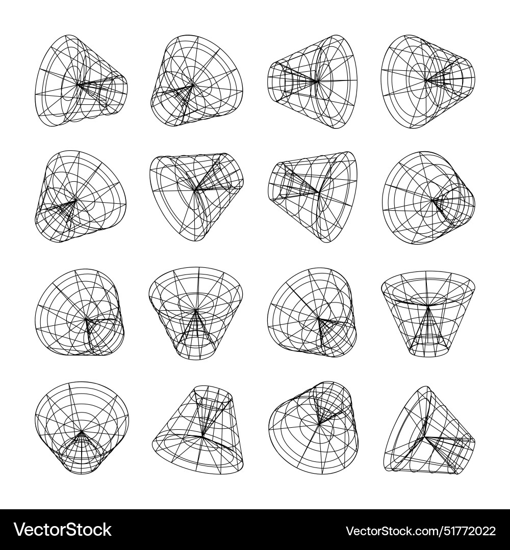 Wireframe lined shapes perspective mesh 3d grid Wireframe lined shapes perspective mesh 3d grid vector image