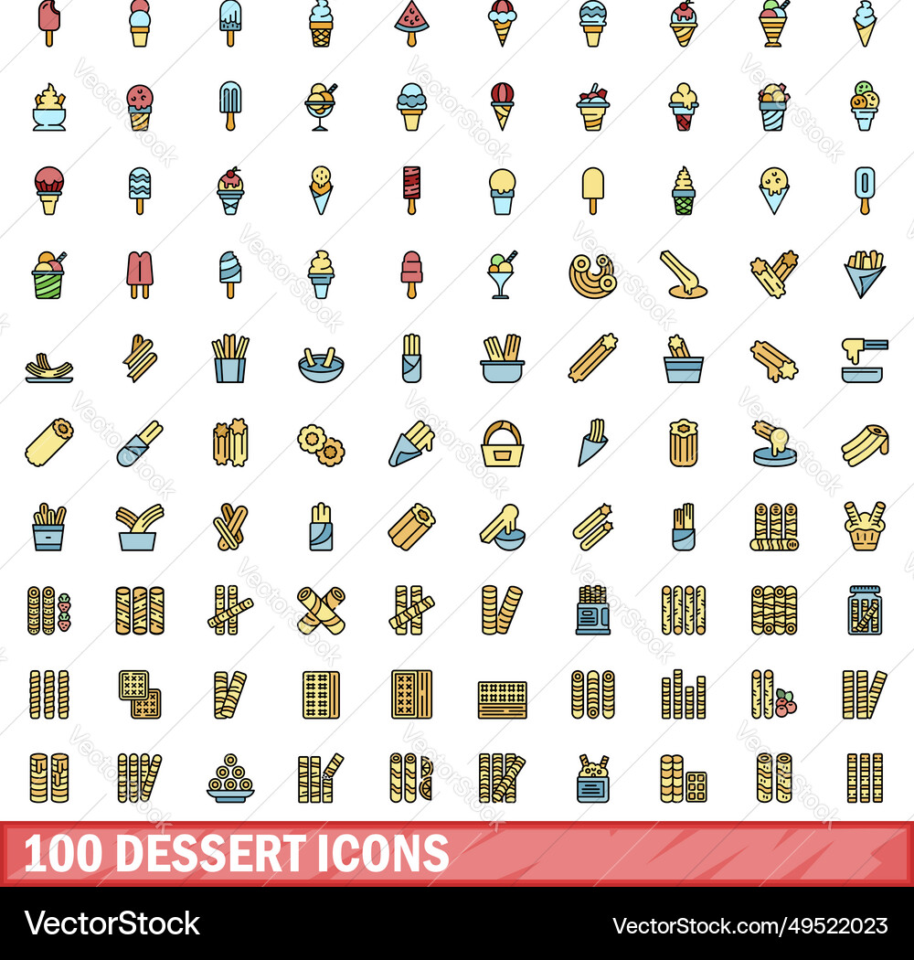 100 dessert icons set color line style 100 dessert icons set color line style vector image