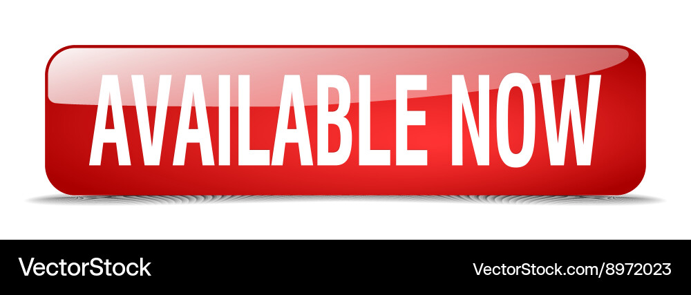 Available now red square 3d realistic isolated web vector image