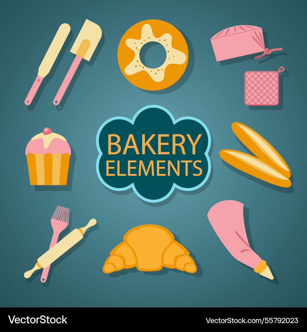 Bakery element collection in flat design Vector Image
