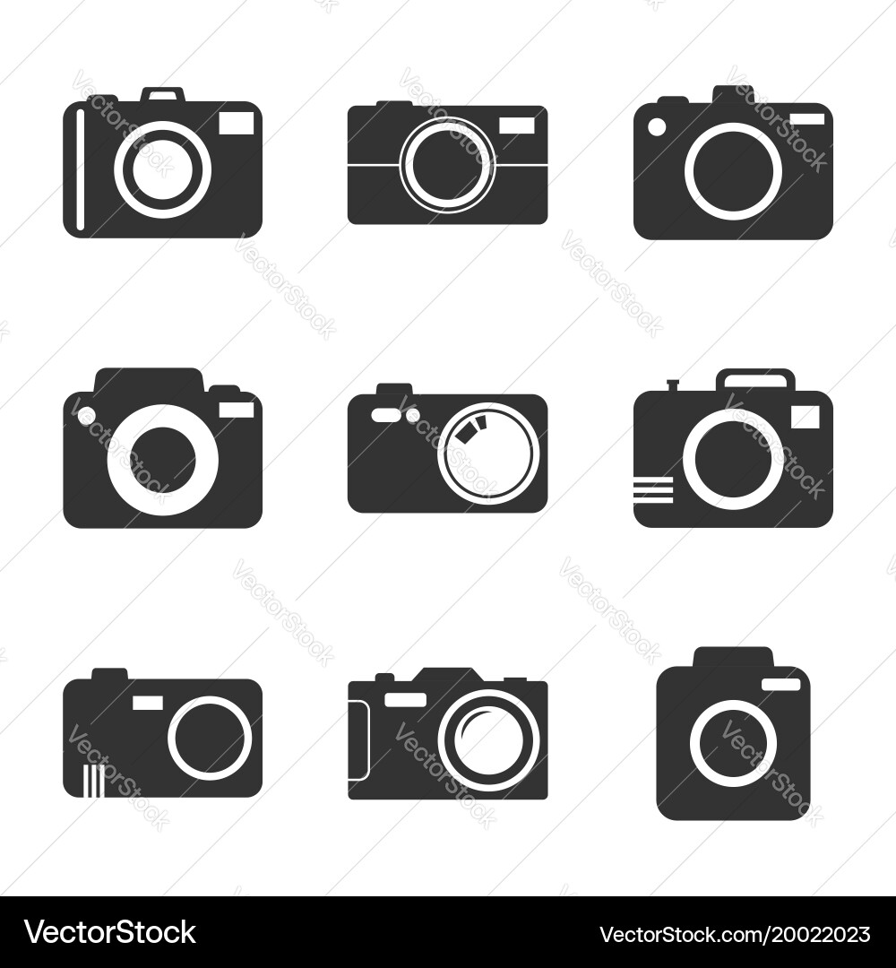 Camera icon set on white background in flat style vector image