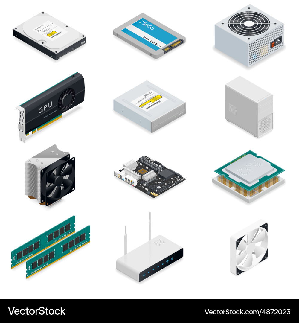 Computer Components Isometric vector image