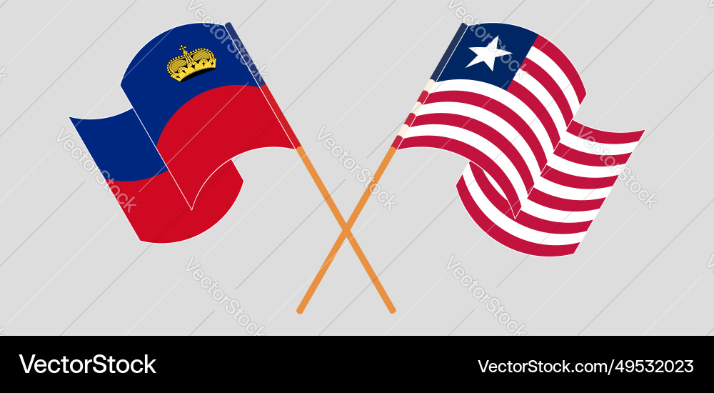 Crossed and waving flags of liechtenstein Crossed and waving flags of liechtenstein Vector Image