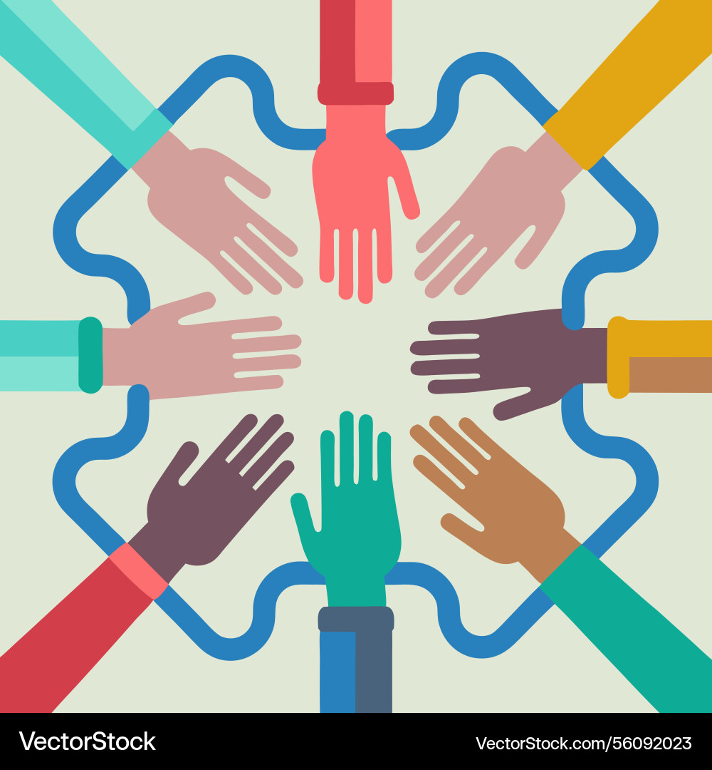 Diverse hands raised in unity showing strength Vector Image