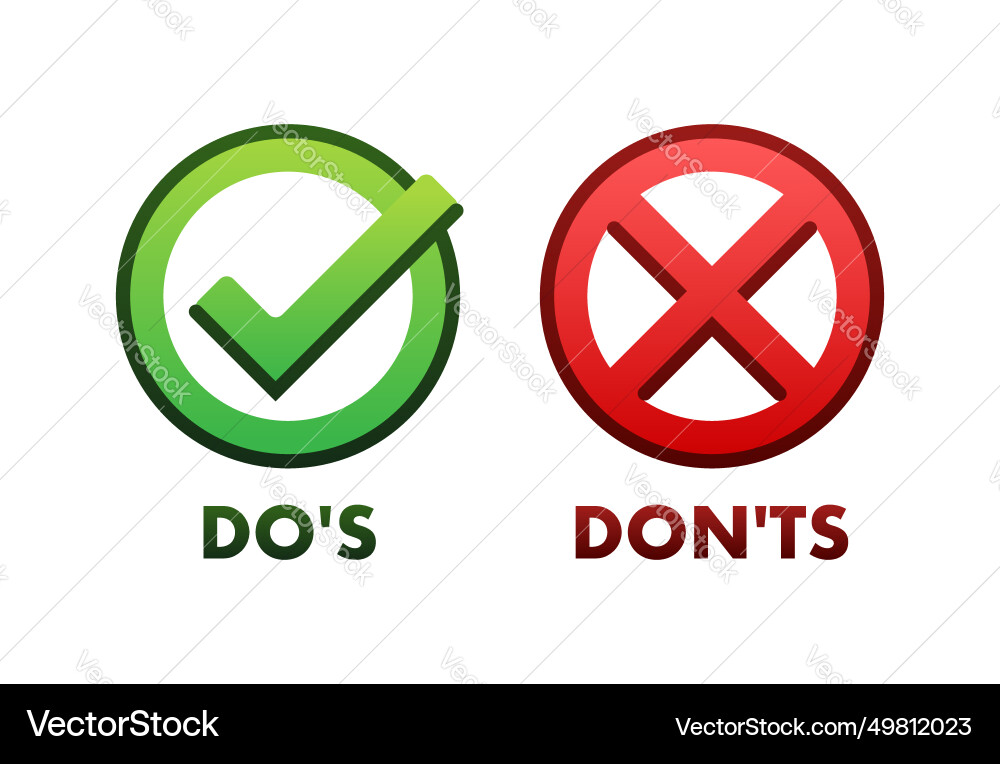 Dos and donts icons with checkmark cross Dos and donts icons with checkmark cross vector image