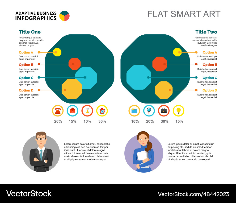 Five comparison octagons slide template Five comparison octagons slide template vector image