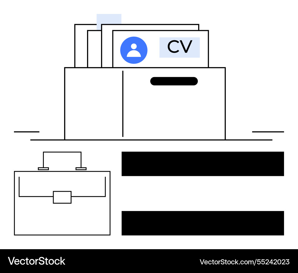 Job applications with resumes stored in a file box Job applications with resumes stored in a file box vector image