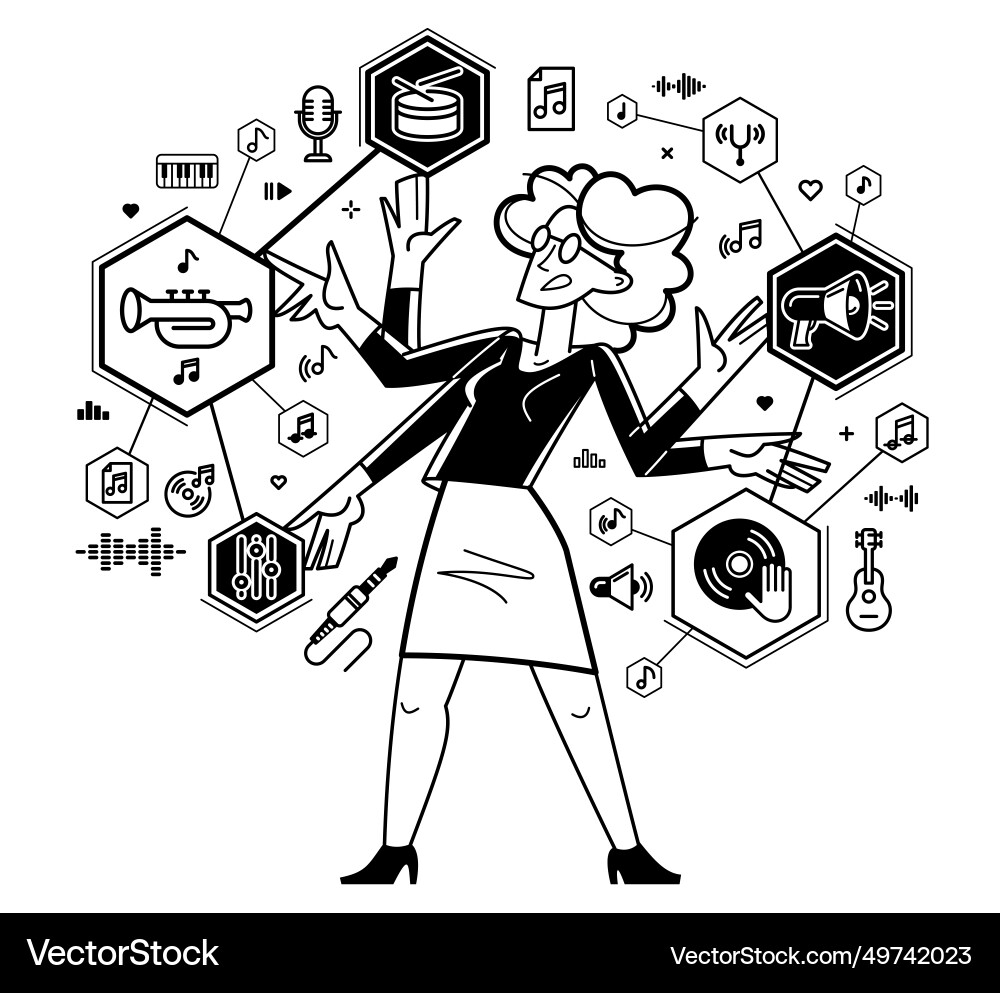 Music producer composing new track outline sound Vector Image