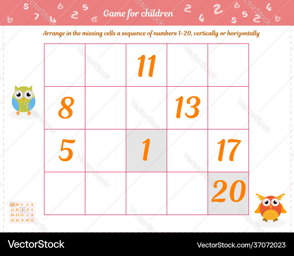Number Puzzle Game - Fill the Grid vector image