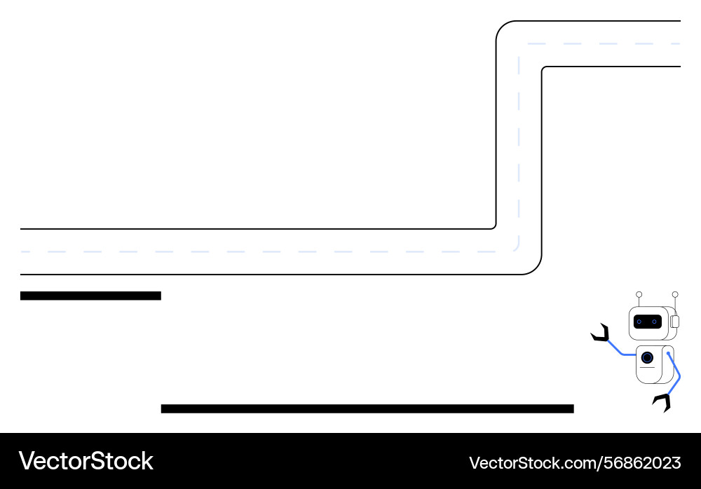 Robot navigating a curved path on minimalist vector image