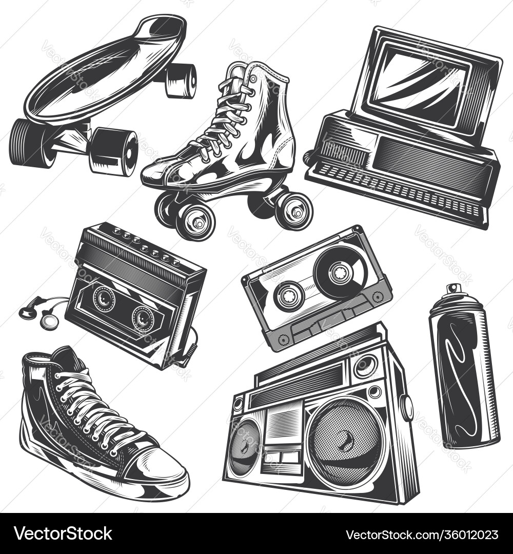 Set elements from 80s for creating your own Set elements from 80s for creating your own vector image
