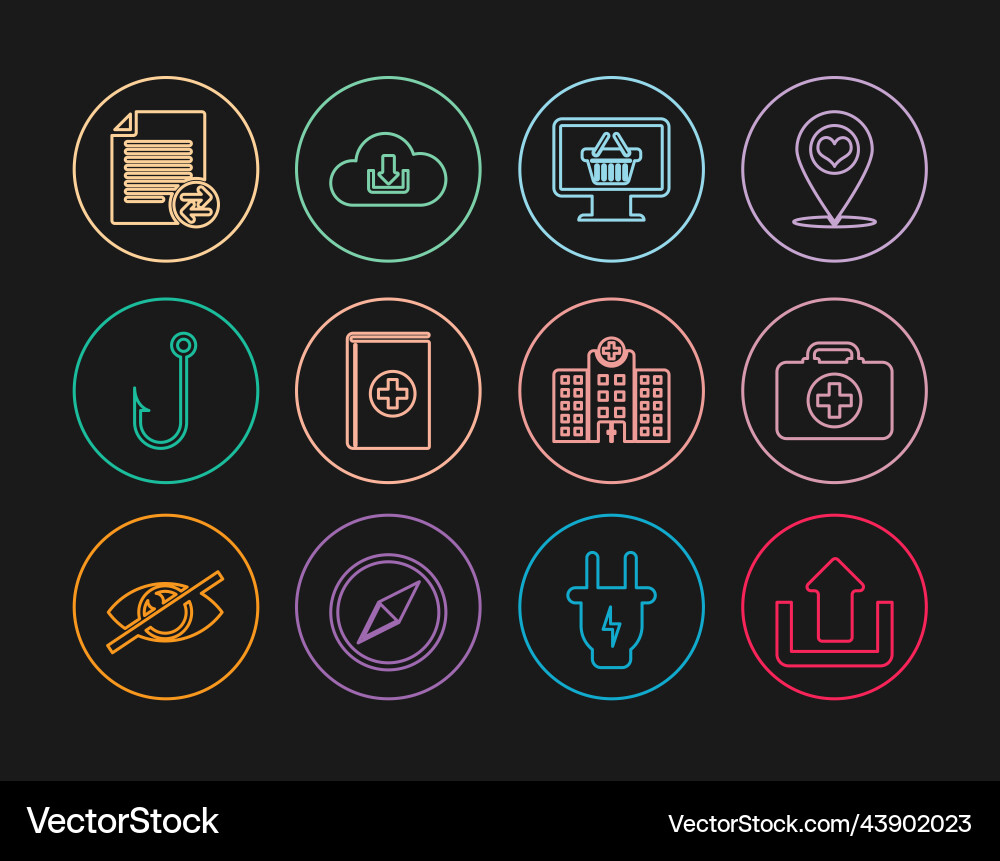 Set line upload first aid kit monitor Set line upload first aid kit monitor vector image